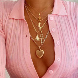 Women metal leaf pyramid heart pendant necklace