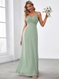 Women Wedding Solid Pleated Slip Dress with Thin Straps Backless