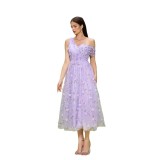 Women purple lace evening dress