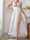 Plus Size Women Satin Lace Slit Strap Dress