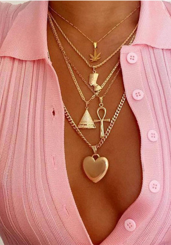 Women metal leaf pyramid heart pendant necklace