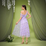 Women purple lace evening dress