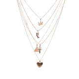 Women metal leaf pyramid heart pendant necklace