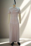 Women Spring Solid Scarf Collar Short-Sleeve Elegant Dress