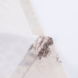 Winter Women's Sexy Printed U-Neck Tie-Up Long Sleeve Slit Bodycon Dress