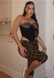 Autumn/Winter Women's Sexy Leopard Color-Block Strapless Sequin Capri Pants Set