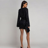 Women's Sexy Fashion Deep V-Neck Long Sleeve Mini Dress