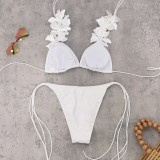 Women's Multi-Strap Lace-Up Solid Color Two-Piece Bikini