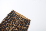 Autumn/Winter Women's Sexy Leopard Color-Block Strapless Sequin Capri Pants Set