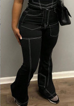 Women's American Street Multi-Pocket Micro-Flared Slim-Fit Denim Pants Women's American Street Multi-Pocket Micro-Flared Slim-Fit Denim Pants