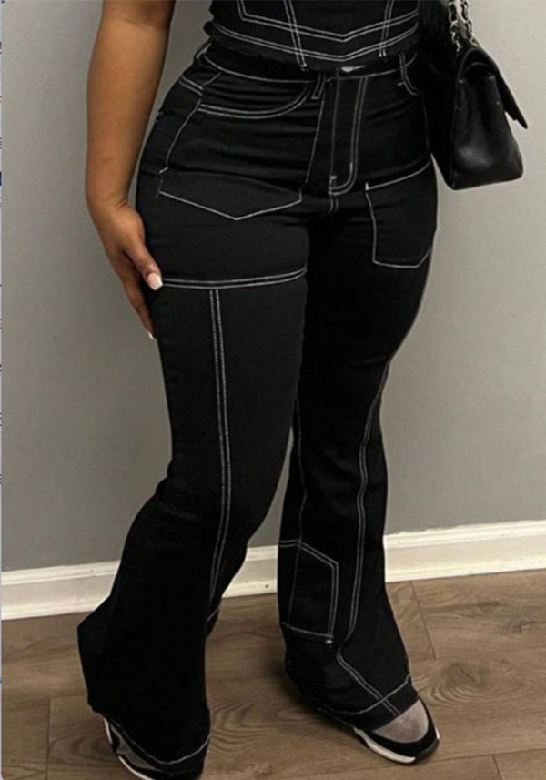 Women's American Street Multi-Pocket Micro-Flared Slim-Fit Denim Pants