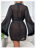 Women's Sheer Chiffon Deep V Tie-Up Sexy Casual Robe Loungewear