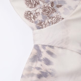 Winter Women's Sexy Printed U-Neck Tie-Up Long Sleeve Slit Bodycon Dress