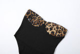 Autumn/Winter Women's Sexy Leopard Color-Block Strapless Sequin Capri Pants Set