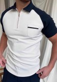 Spring/Summer Men’s Color-Block Zip-Up Polo T-Shirt