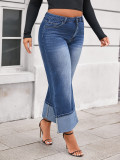 Plus Size Women's Fashion Washed Wide-Leg Cropped Denim Pants
