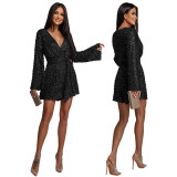 Women's Sexy Deep V-Neck Long Sleeve Sequin Dress