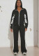 Autumn/Winter Women's Casual Color-Block Striped Zip-Up Sports Two-Piece Pants Set