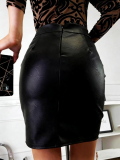 Women's Chic Sexy Lace Patchwork Bodycon Mid-Waist Leather Skirt
