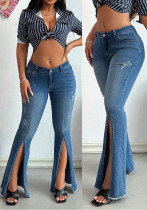 Women's Ripple Distressed Micro-Flared Denim Pants Women's Ripple Distressed Micro-Flared Denim Pants