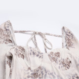 Winter Women's Sexy Printed U-Neck Tie-Up Long Sleeve Slit Bodycon Dress