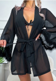 Women's Sheer Chiffon Deep V Tie-Up Sexy Casual Robe Loungewear