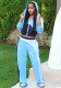 Women's Casual Color-Block Patchwork Hooded Zip-Up Sports Two-Piece Pants Set