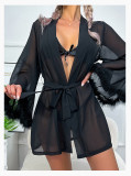 Women's Sheer Chiffon Deep V Tie-Up Sexy Casual Robe Loungewear