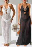 Women's V-Neck Slim-Waist Low-Back Knit Halter Lace-Up Star Metal Bodycon Dress