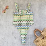 Women's Geometric Print Triangle One-Piece Swimsuit & Skirt Two-Piece Set