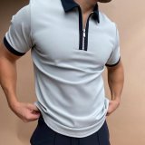 Spring/Summer Men’s Color-Block Zip-Up Polo T-Shirt