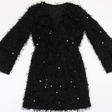 Women's Sexy Fashion Deep V-Neck Long Sleeve Mini Dress