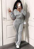 Autumn Women's Fashion Sports Hooded Drawstring Zip-Up Top & High-Waist Bell-Bottom Pants Set