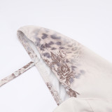 Winter Women's Sexy Printed U-Neck Tie-Up Long Sleeve Slit Bodycon Dress