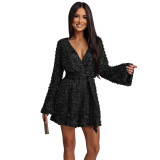 Women's Sexy Deep V-Neck Long Sleeve Sequin Dress