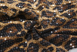 Autumn/Winter Women's Sexy Leopard Color-Block Strapless Sequin Capri Pants Set