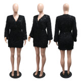 Women's Sexy Fashion Deep V-Neck Long Sleeve Mini Dress