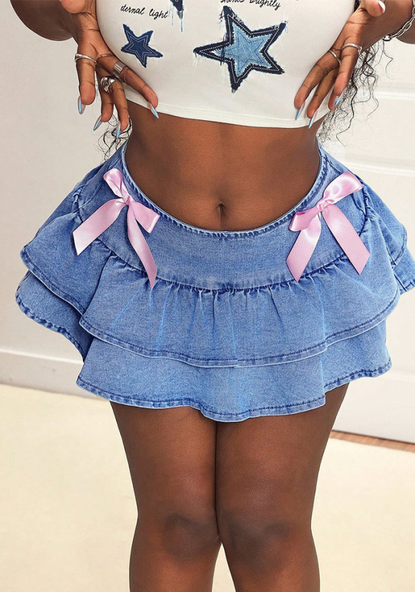 Spring/Summer Women's Sweet & Cool Bow Stretch Denim Skirt