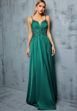 Spring Women's V-Neck Low-Back Satin Evening Gown
