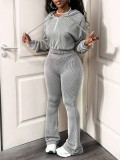 Autumn Women's Fashion Sports Hooded Drawstring Zip-Up Top & High-Waist Bell-Bottom Pants Set