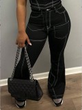 Women's American Street Multi-Pocket Micro-Flared Slim-Fit Denim Pants
