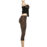 Autumn/Winter Women's Sexy Leopard Color-Block Strapless Sequin Capri Pants Set