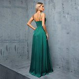 Spring Women's V-Neck Low-Back Satin Evening Gown