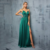 Spring Women's V-Neck Low-Back Satin Evening Gown