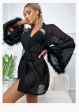 Women's Sheer Chiffon Deep V Tie-Up Sexy Casual Robe Loungewear