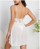Women's Mesh Lace Deep V Low-Back See-Through Sexy Nightdress