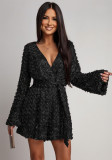 Women's Sexy Deep V-Neck Long Sleeve Sequin Dress