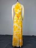 Women Spring Printed High Neck Sleeveless Maxi Dress