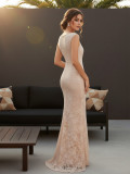 Women Solid V-Neck Lace Camisole Fishtail Maxi Dress