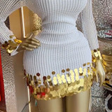 Women Spring Hollow Round Neck Patchwork Sequin Camisole Dress